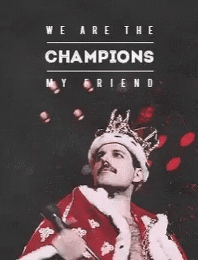 Man In Crown And Robe Saying We Are The Champions GIF