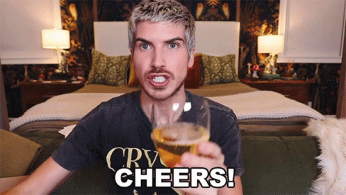 Man In CRV Cheers Shirt Holding Beer GIF