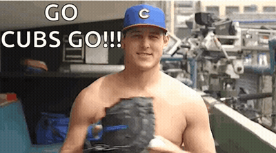 Man In Cubs Hat Holding Baseball Glove GIF