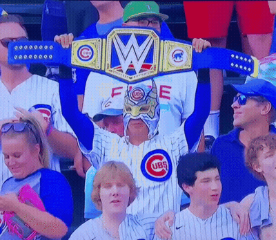 Man In Cubs Jersey Holding Championship Belt GIF