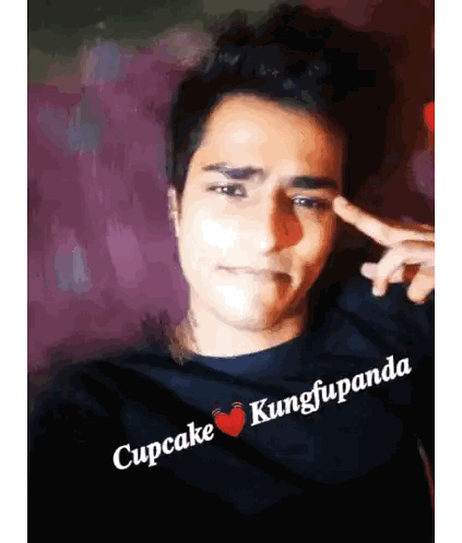 Man In Cupcake Kungfupanda Shirt Making Peace Sign GIF