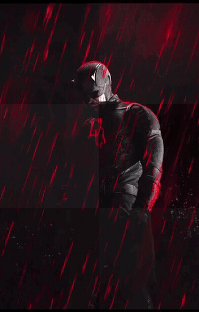 Man In Daredevil Costume In Rain GIF
