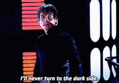 Man In Dark Room Says I'll Never Turn To The Dark Side GIF