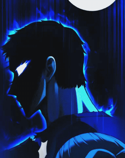 Man In Dark Room With Blue Light Behind Head GIF