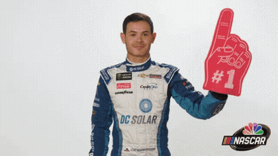 Man In DC Solar Jacket Holding Red Foam Finger GIF