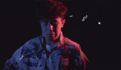 Man In Denim Jacket, Blue And Red Light GIF