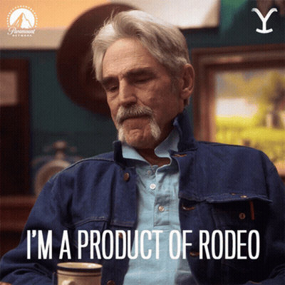 Man In Denim Jacket Saying I'm A Product Of Rodeo GIF