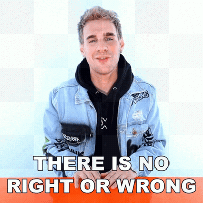 Man In Denim Jacket Saying There Is No Right Or Wrong GIF