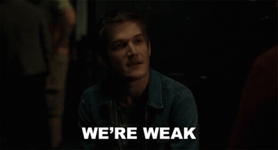 Man In Denim Jacket Saying We're Weak GIF