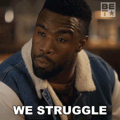 Man In Denim Jacket Saying We Struggle GIF