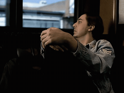 Man In Denim Jacket With Army Patch GIF