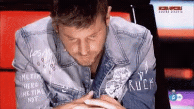 Man In Denim Jacket With Rock GIF