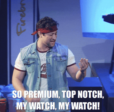 Man In Denim Vest And Red Headband Saying My Watch GIF