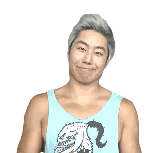 Man In Dinosaur Tank Top Making Heart Shape Sticker