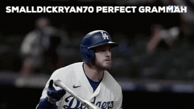 Man In Dodgers Baseball Uniform And Helmet GIF