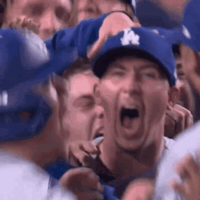 Man In Dodgers Hat Screaming In Crowd GIF