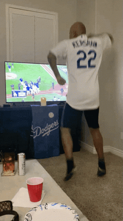 Man In Dodgers Jersey Dancing GIF