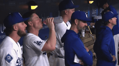 Man In Dodgers Jersey Drinking Water GIF