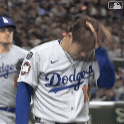 Man In Dodgers Jersey Holding Head GIF
