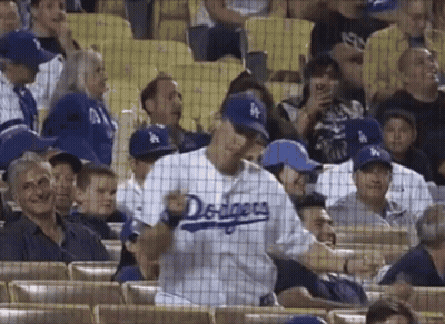 Man In Dodgers Jersey In Crowd GIF
