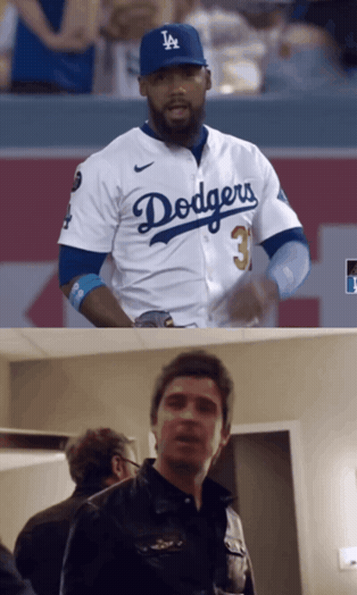 Man In Dodgers Jersey In Stadium GIF