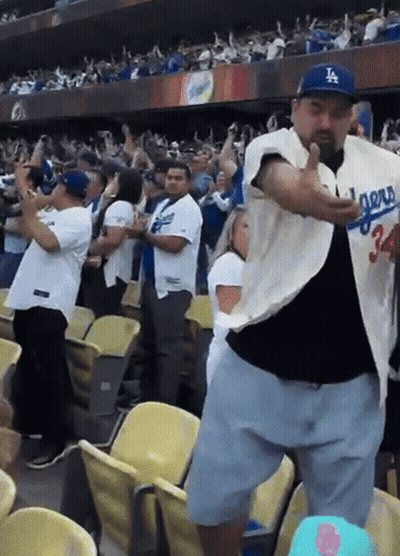 Man In Dodgers Jersey Screaming In Stands GIF