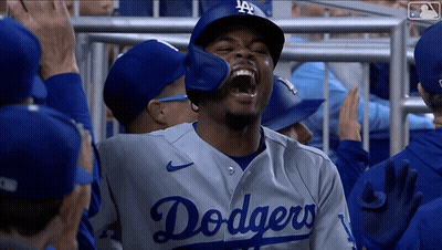 Man In Dodgers Jersey Screaming In Stands GIF