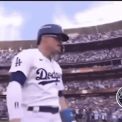 Man In Dodgers Jersey Standing In Crowd GIF