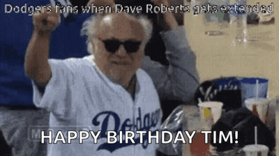Man In Dodgers Jersey Sunglasses Saying Happy Birthday Tim GIF