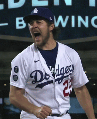 Man In Dodgers Jersey Talking To Another Man GIF