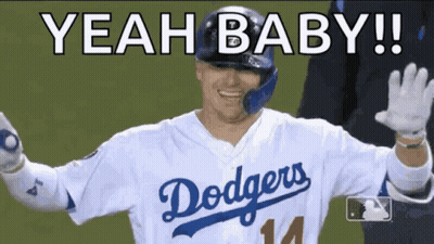 Man In Dodgers Jersey Waving Hands GIF