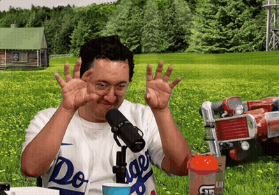 Man In Dodgers Shirt Giving Peace Sign GIF