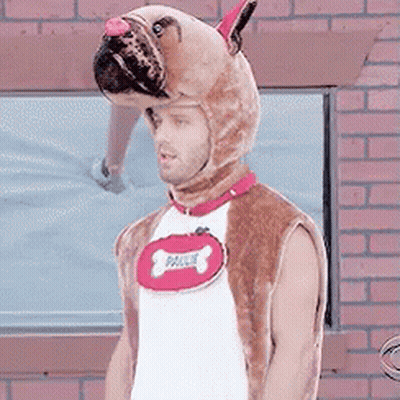 Man In Dog Costume With Bone On Chest GIF