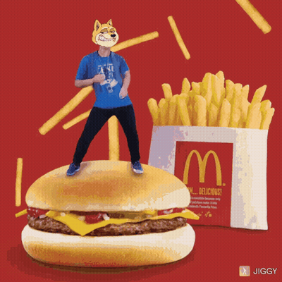 Man In Dog Mask On McDonald's Hamburger GIF