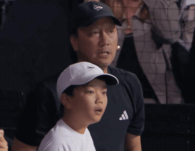 Man In Dunlop Hat With Boy In White Adidas Shirt GIF