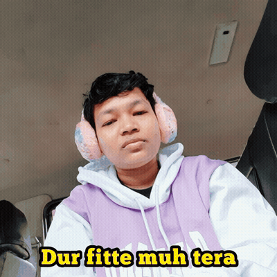 Man In Ear Muffs And Purple Hoodie Saying Dur Fitte Muh Tera GIF