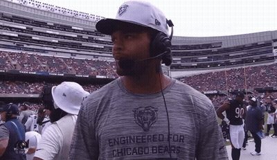 Man In Engineered For Chicago Bears Shirt In Stadium GIF
