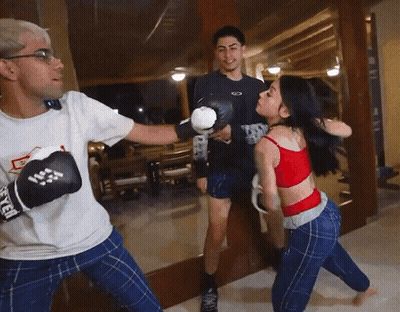 Man In Everlast Boxing Gloves Boxing Little Girl GIF