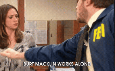 Man In FBI Jacket Says Burt Macklin Works Alone GIF