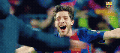 Man In FC Barcelona Jersey Hugged By Teammates GIF