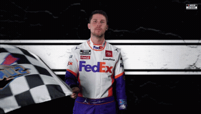 Man In Fedex Uniform Holding Checkered Flag GIF