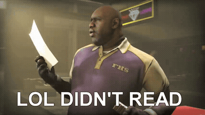 Man In FHS Shirt Holding Paper Saying LOL Didn't Read GIF