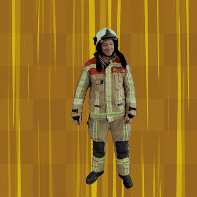 Man In Fireman Uniform Yellow Background GIF