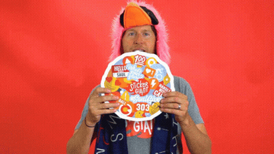 Man In Flamingo Hat And Tickle Shirt GIF