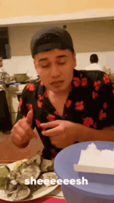 Man In Floral Shirt Eating Oysters Sheeeeesh GIF