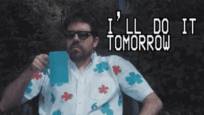 Man In Floral Shirt Holding Coffee Saying I'll Do It Tomorrow GIF