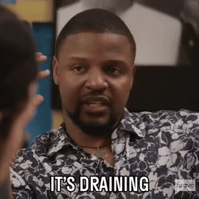 Man In Floral Shirt Says It's Draining GIF