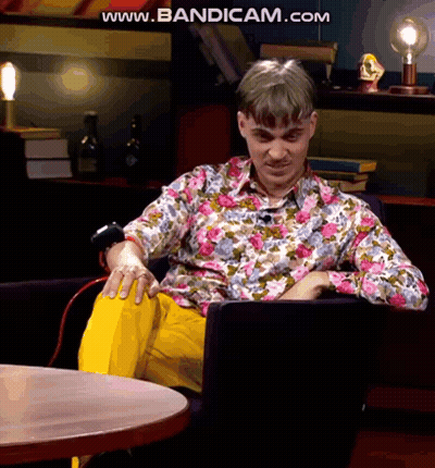 Man In Floral Shirt Sitting Cross-Legged Www.bandicam.com GIF