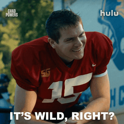 Man In Football Uniform Says It's Wild Right On Hulu GIF