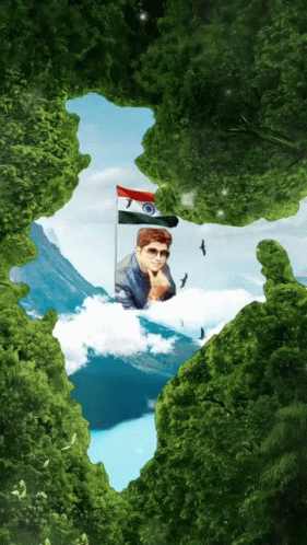 Man In Forest With Indian Flag GIF